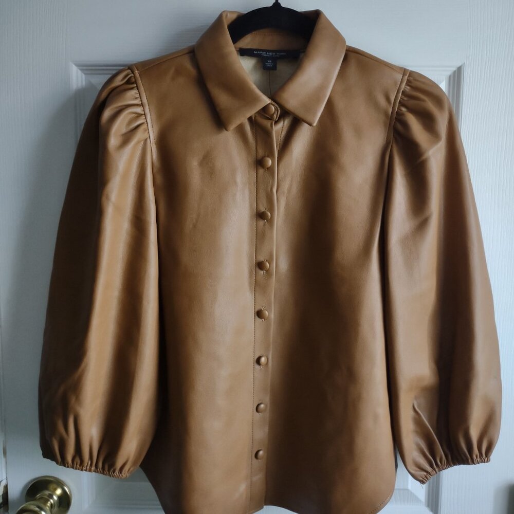 Marc New York - faux leather puff sleeve button down shirt - NWT - size XS